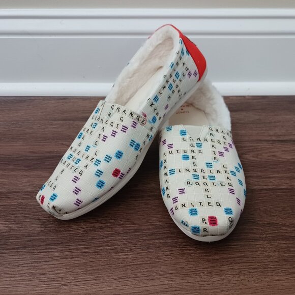 TOMS Scrabble Alpargata Gameboard Faux Fur Slip On Casual Women's Shoes Size 9 - Picture 3 of 6
